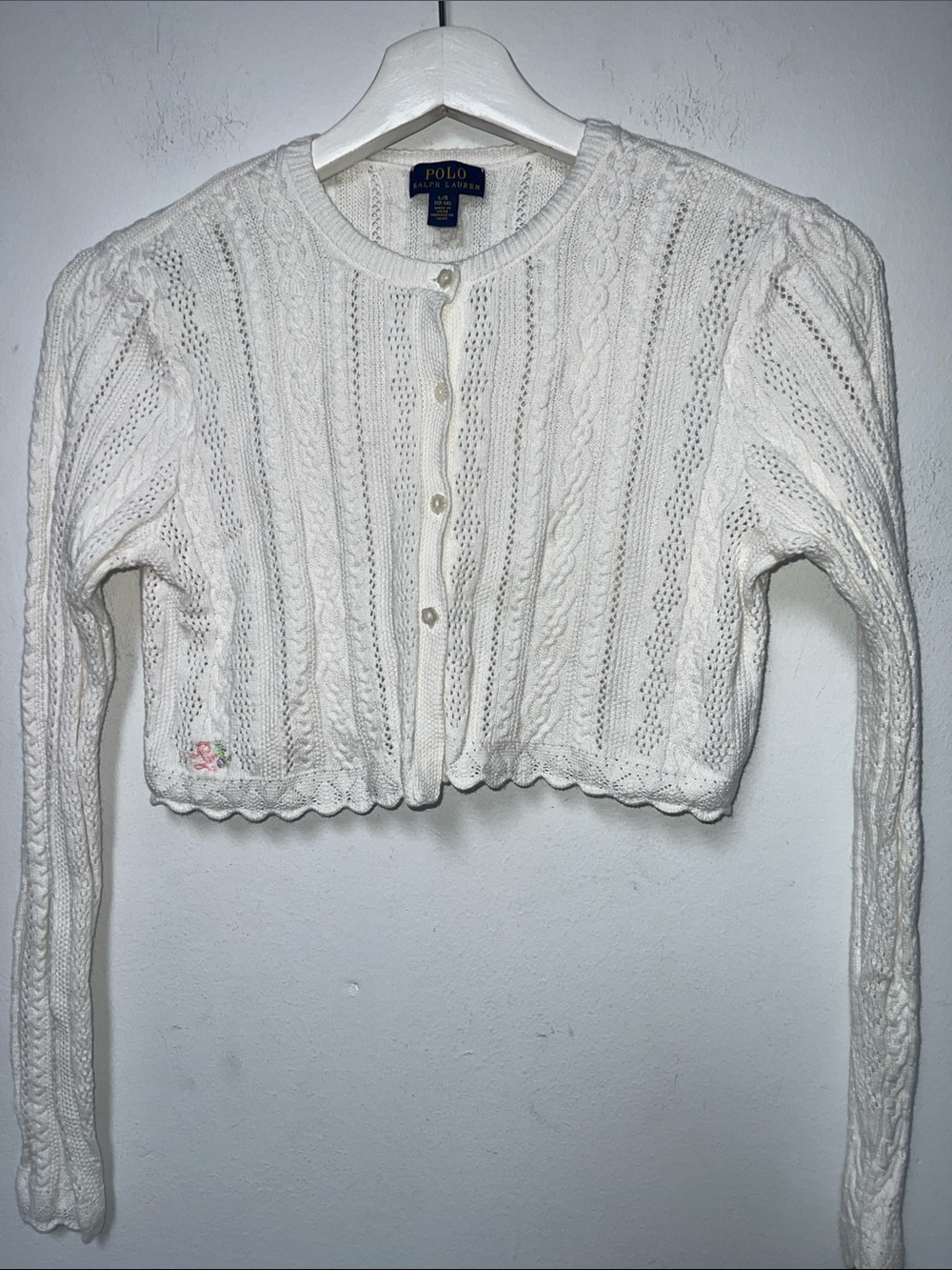 Polo Ralph Lauren pointelle white Cable-Knit Cropped cottonCardigan size L(12-14